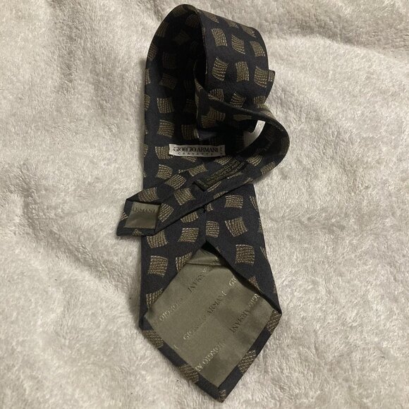 GIORGIO ARMANI Cravatte Mens Silk Necktie ITALY Luxury Geometric Design Grey - Picture 5 of 5